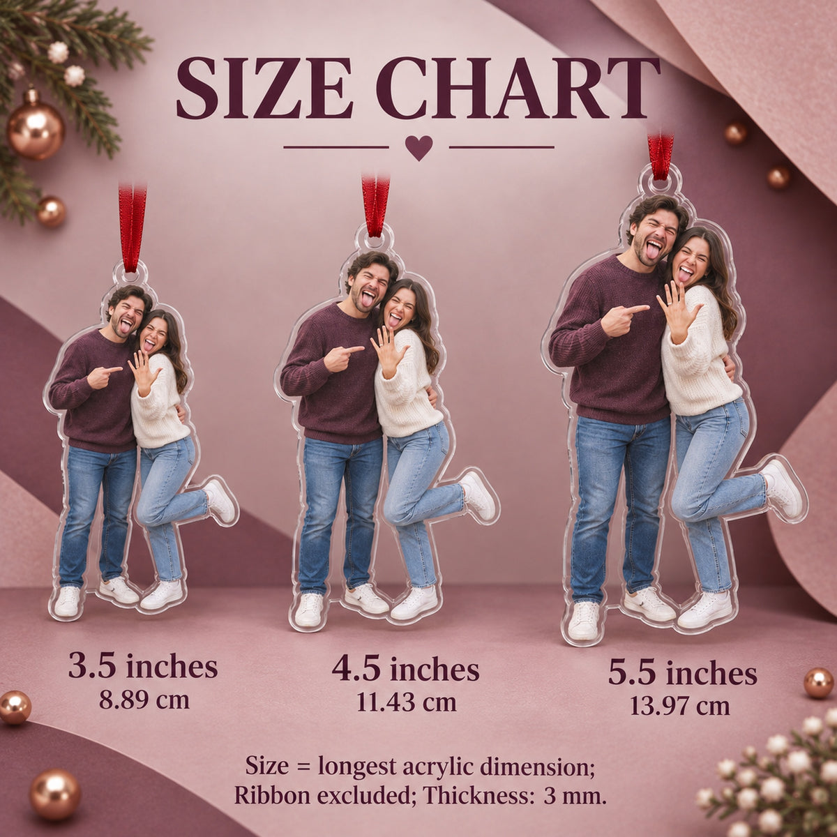 Custom Photo Ring Selfie Goof Acrylic Ornament — Size guide