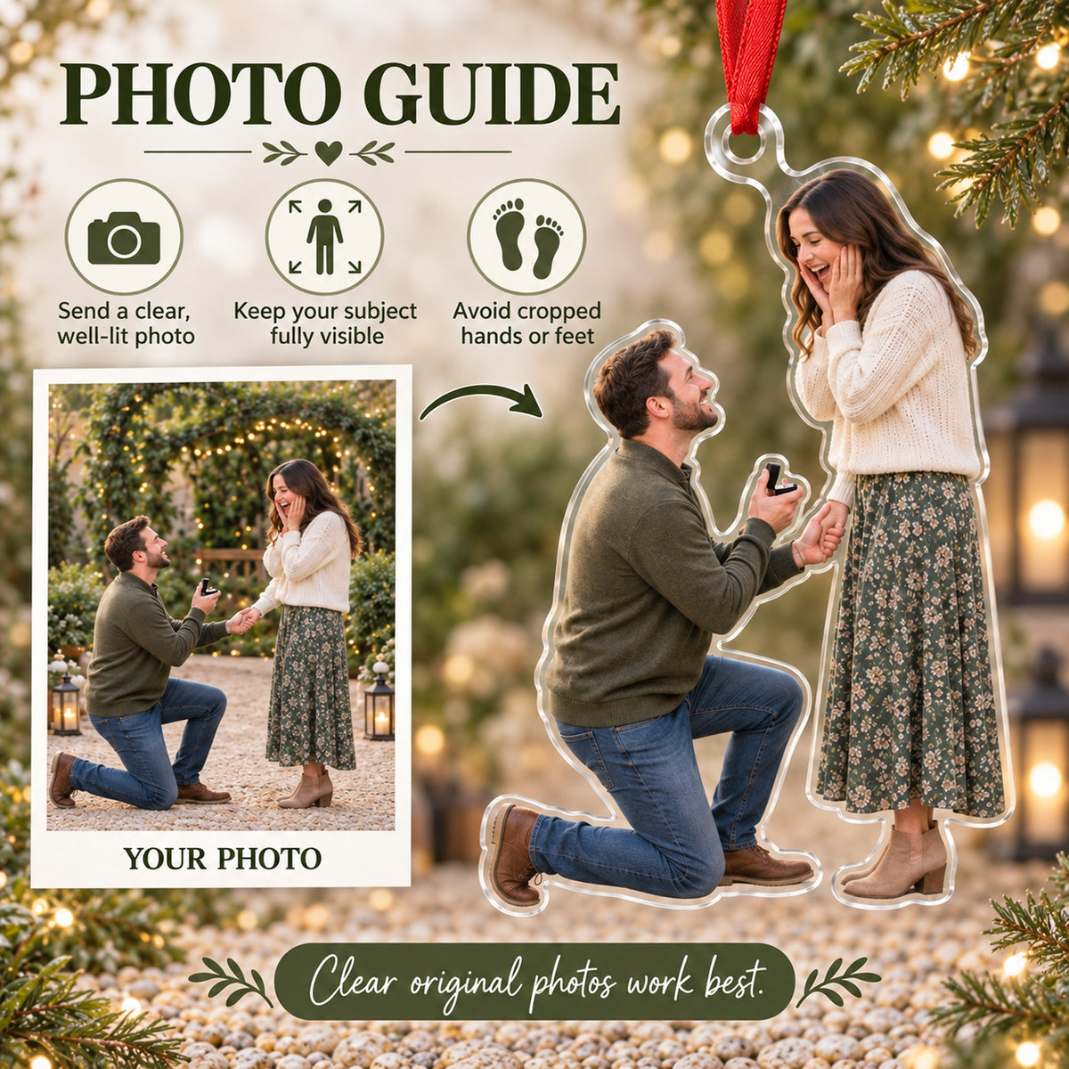 Custom Photo Proposal Surprise Face Acrylic Ornament — Personalization guide
