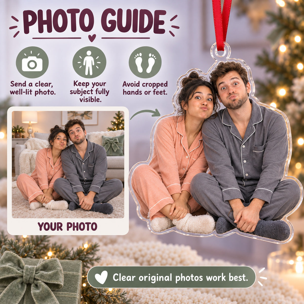 Custom Photo Matching Christmas Faces Acrylic Ornament — Personalization guide