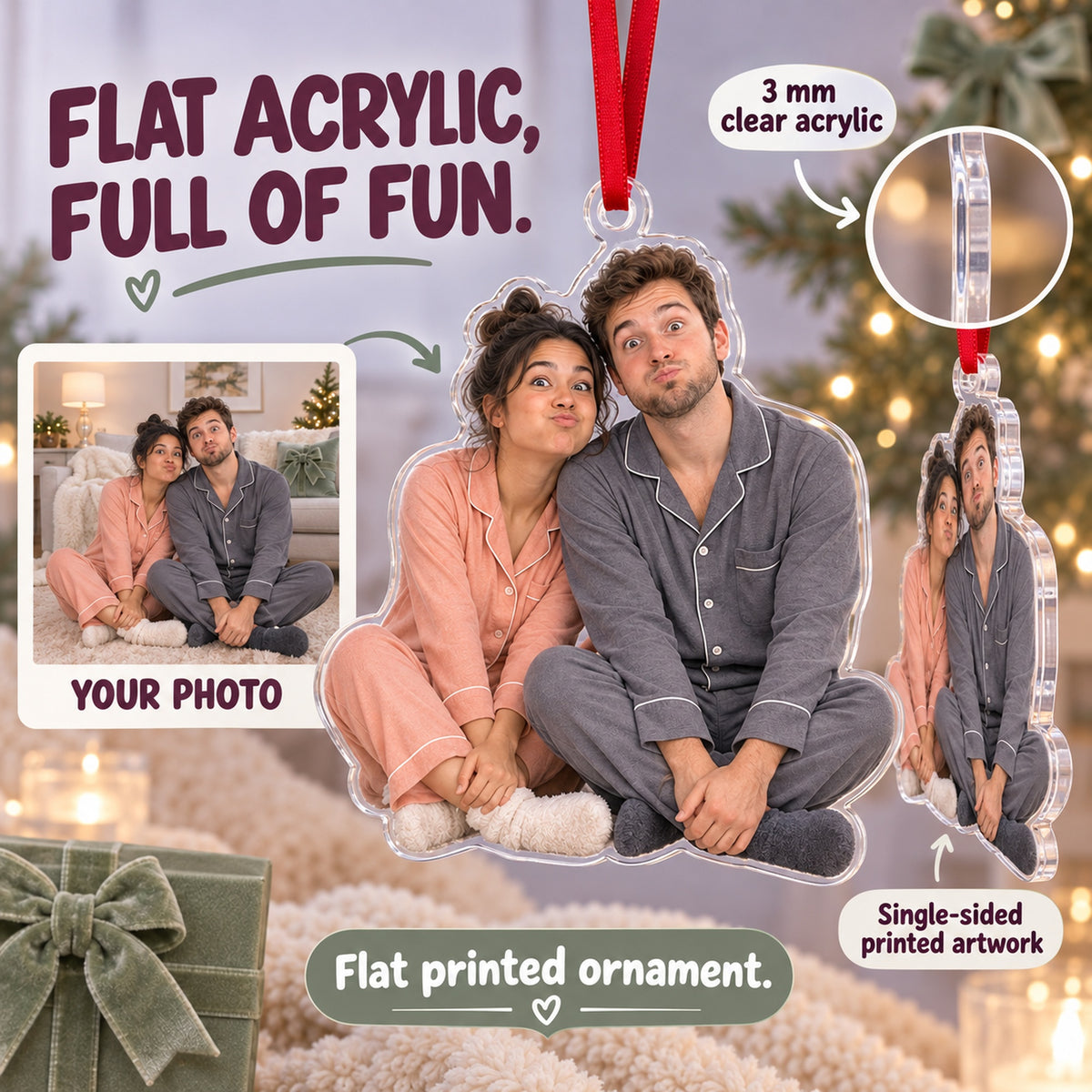 Custom Photo Matching Christmas Faces Acrylic Ornament — Flat acrylic material
