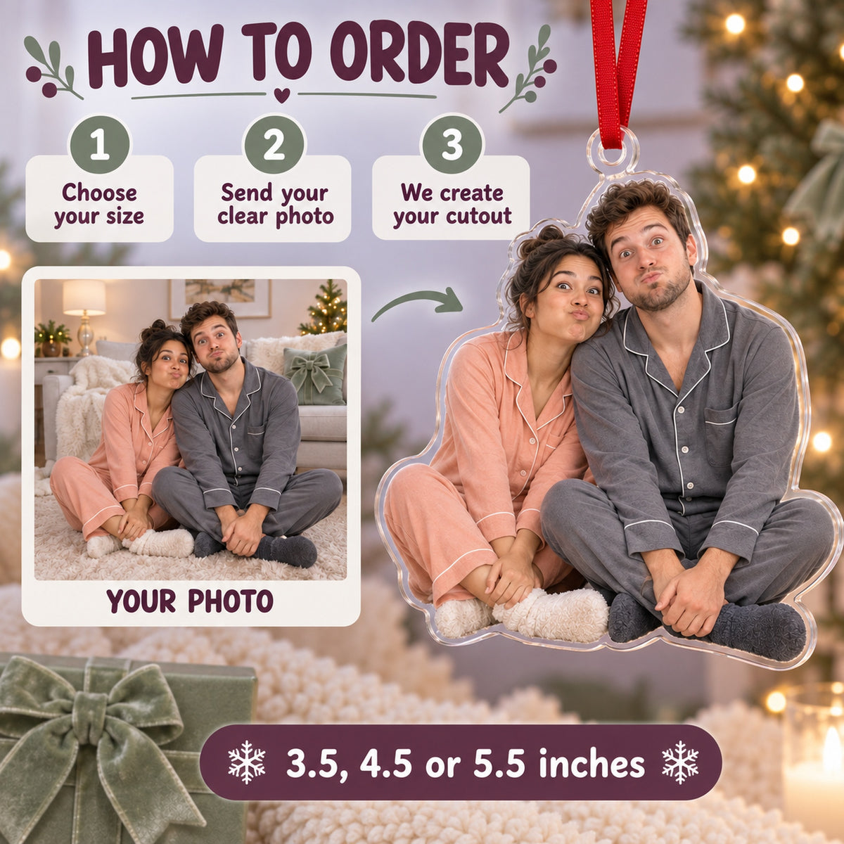 Custom Photo Matching Christmas Faces Acrylic Ornament — How to order