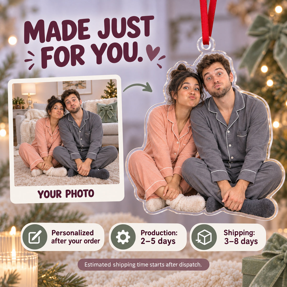 Custom Photo Matching Christmas Faces Acrylic Ornament — Production and delivery