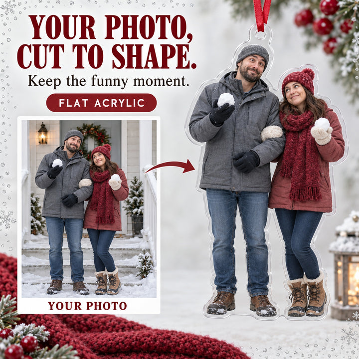 Custom Photo Snowball Truce Acrylic Ornament — Main design