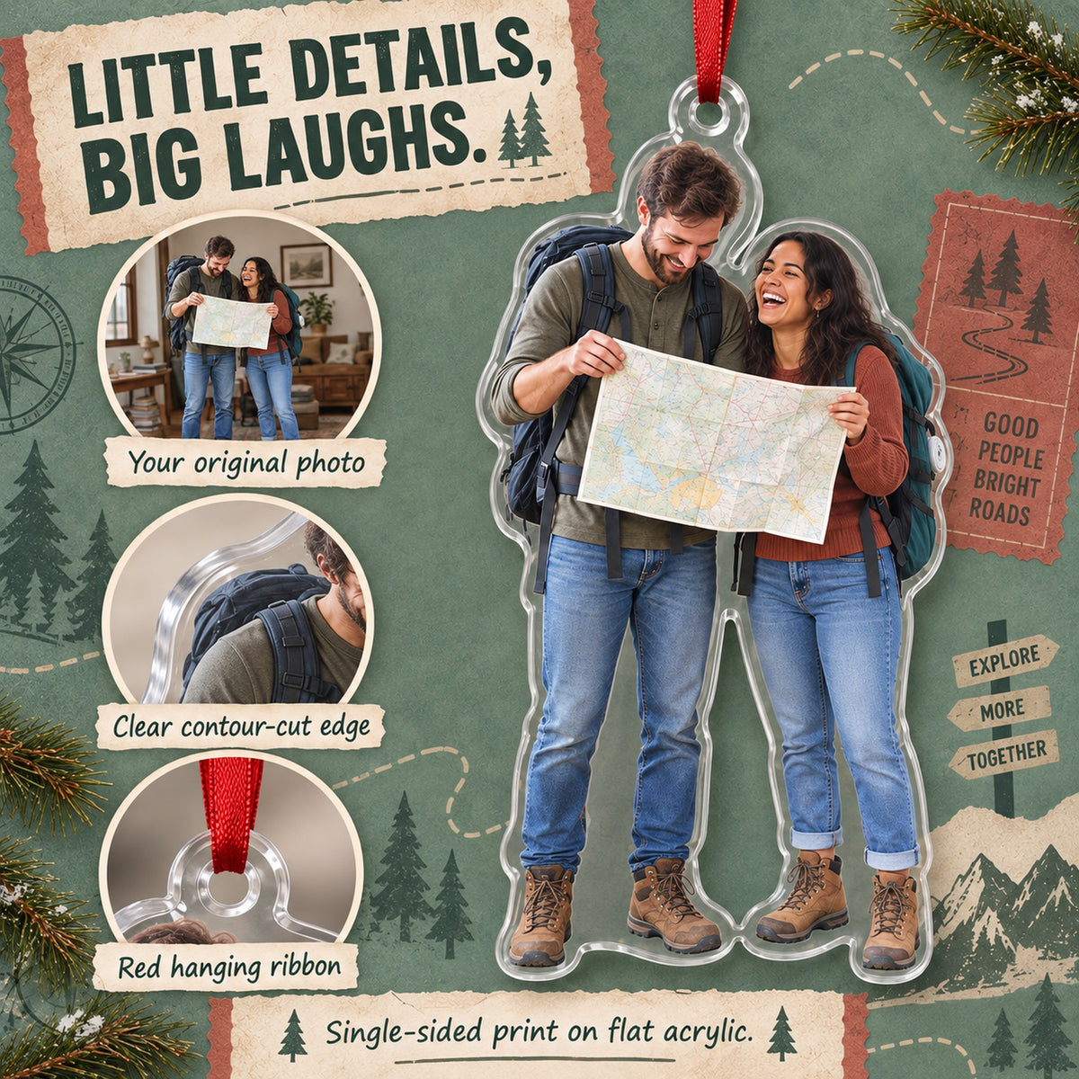 Custom Photo Road Trip Silly Selfie Acrylic Ornament — Product details