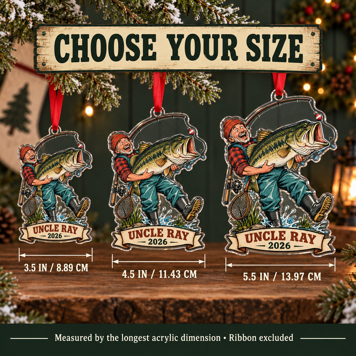 Personalized Funny Giant Bass Catch Acrylic Ornament — Personalization example