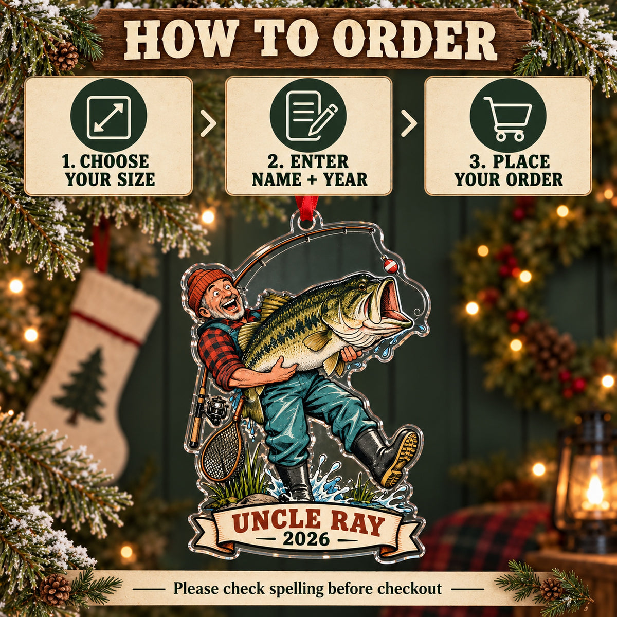 Personalized Funny Giant Bass Catch Acrylic Ornament — Product details