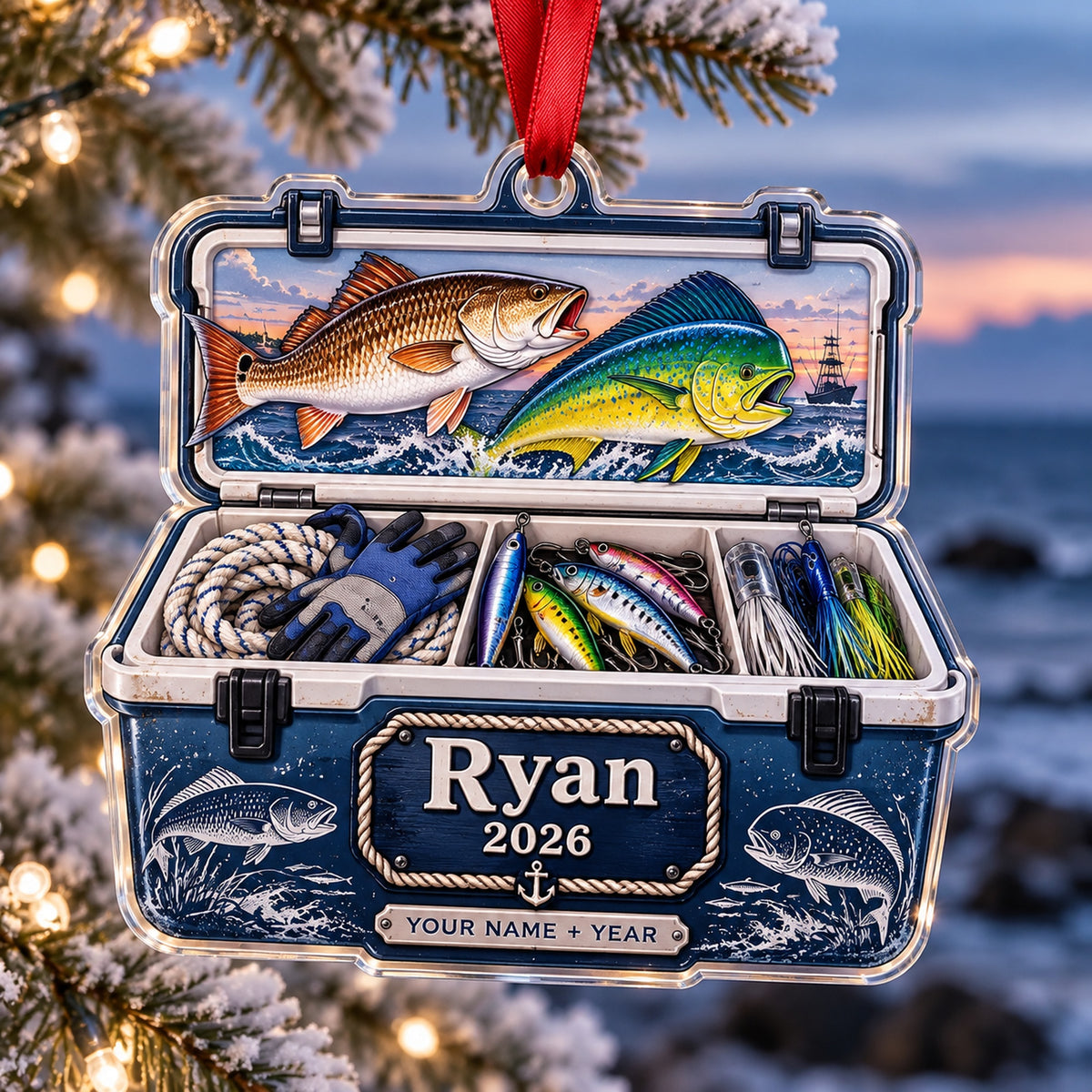 Personalized Saltwater Captain Cooler Acrylic Ornament — Main design