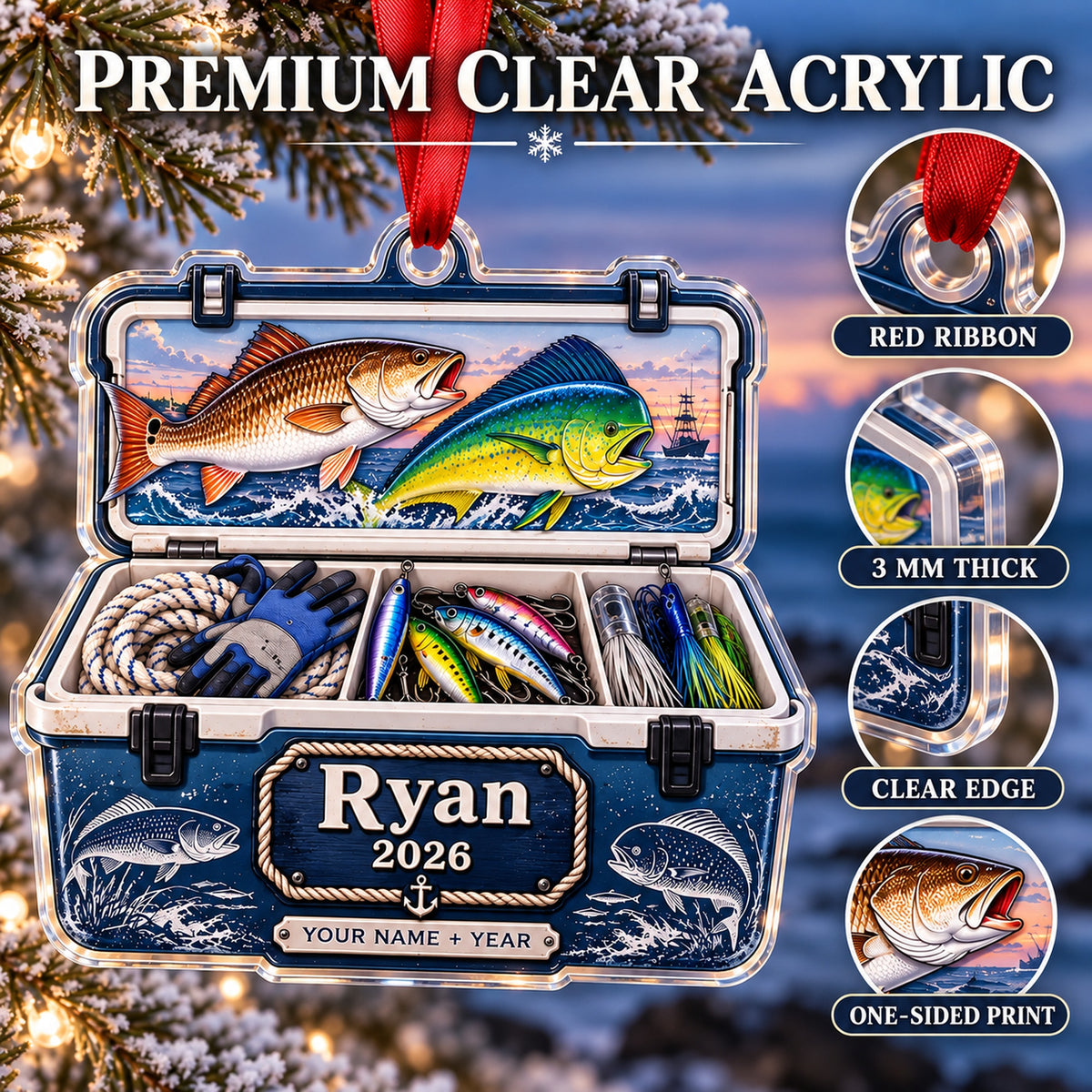 Personalized Saltwater Captain Cooler Acrylic Ornament — Flat acrylic material