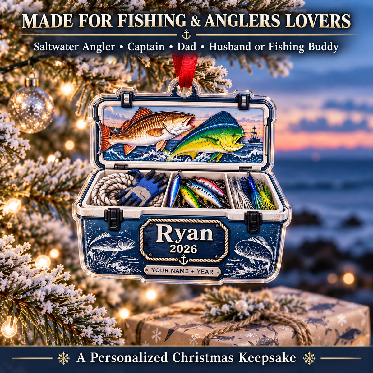 Personalized Saltwater Captain Cooler Acrylic Ornament — Size guide