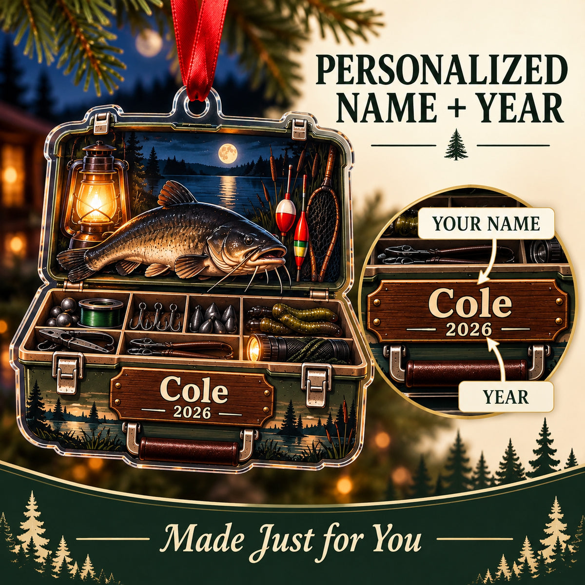 Personalized Catfish Night Lantern Box Acrylic Ornament — Personalization guide