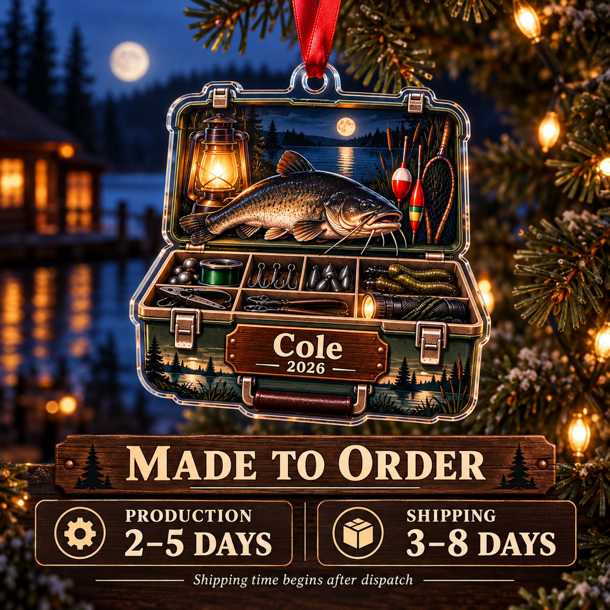 Personalized Catfish Night Lantern Box Acrylic Ornament — Production and delivery