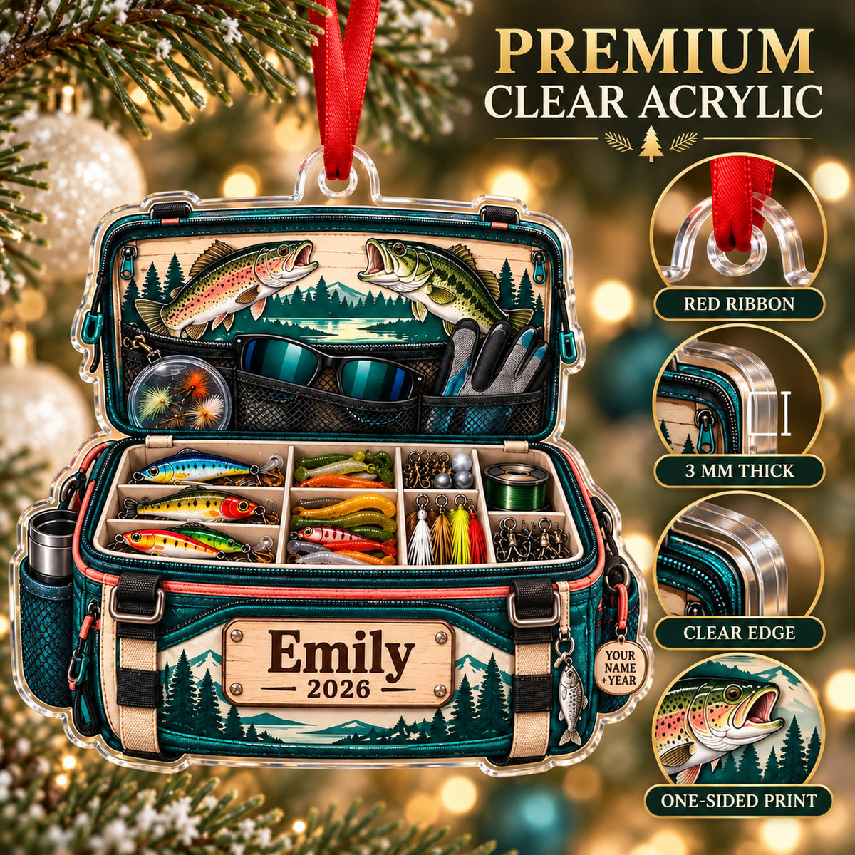 Personalized Lady Angler Tackle Bag Acrylic Ornament — Flat acrylic material