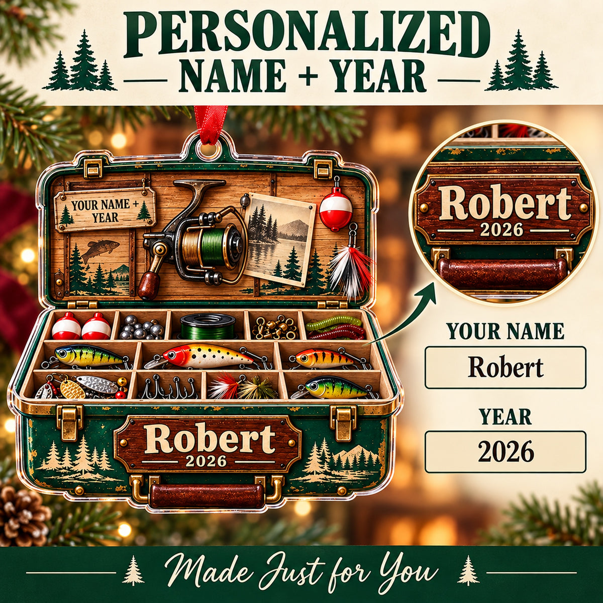 Personalized Grandpas Lucky Lure Cabinet Acrylic Ornament — Personalization guide