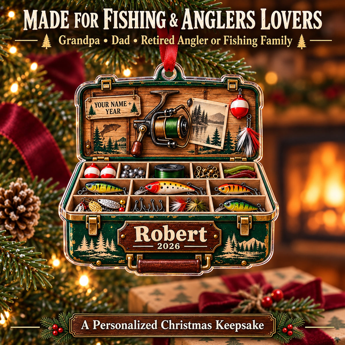 Personalized Grandpas Lucky Lure Cabinet Acrylic Ornament — Size guide
