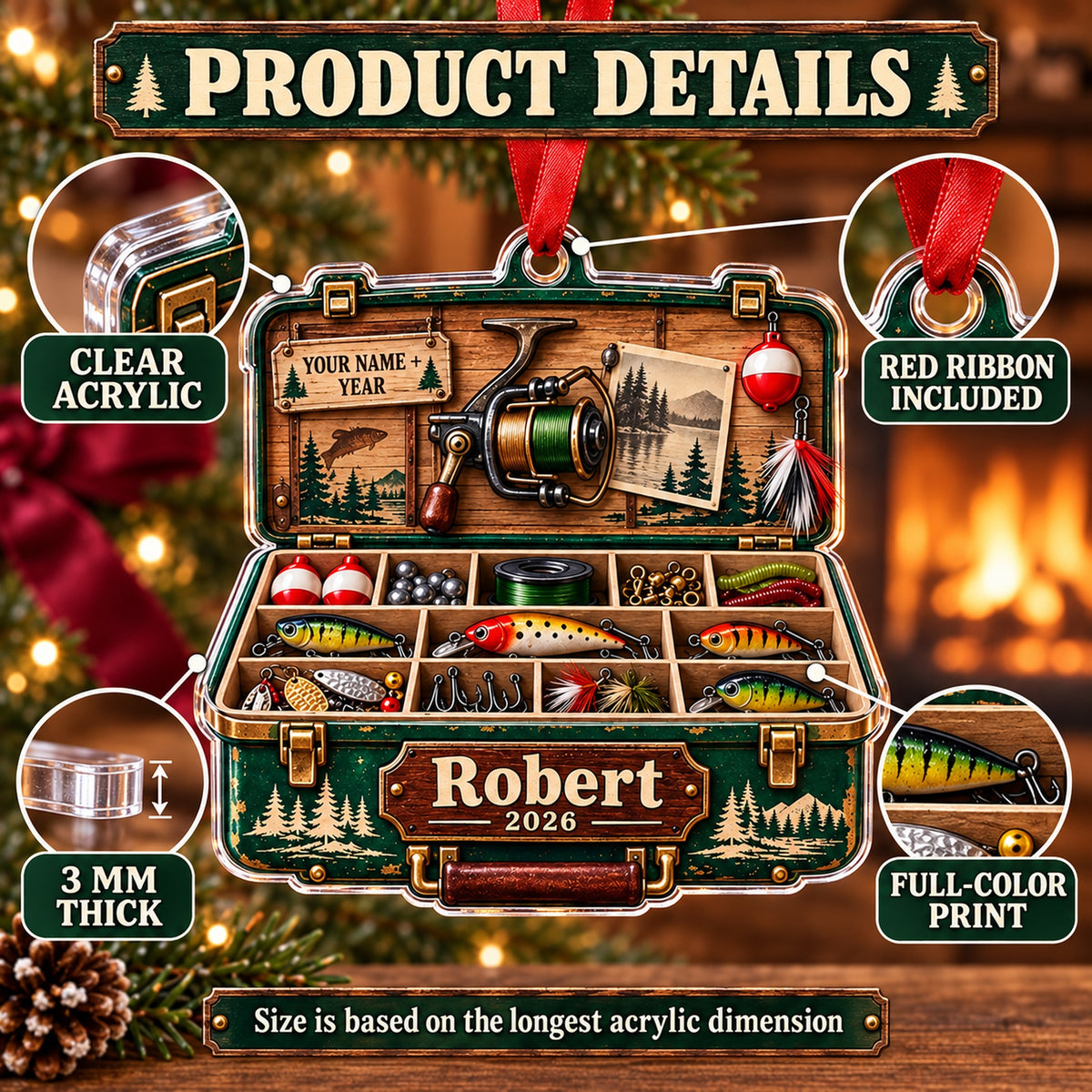 Personalized Grandpas Lucky Lure Cabinet Acrylic Ornament — How to order
