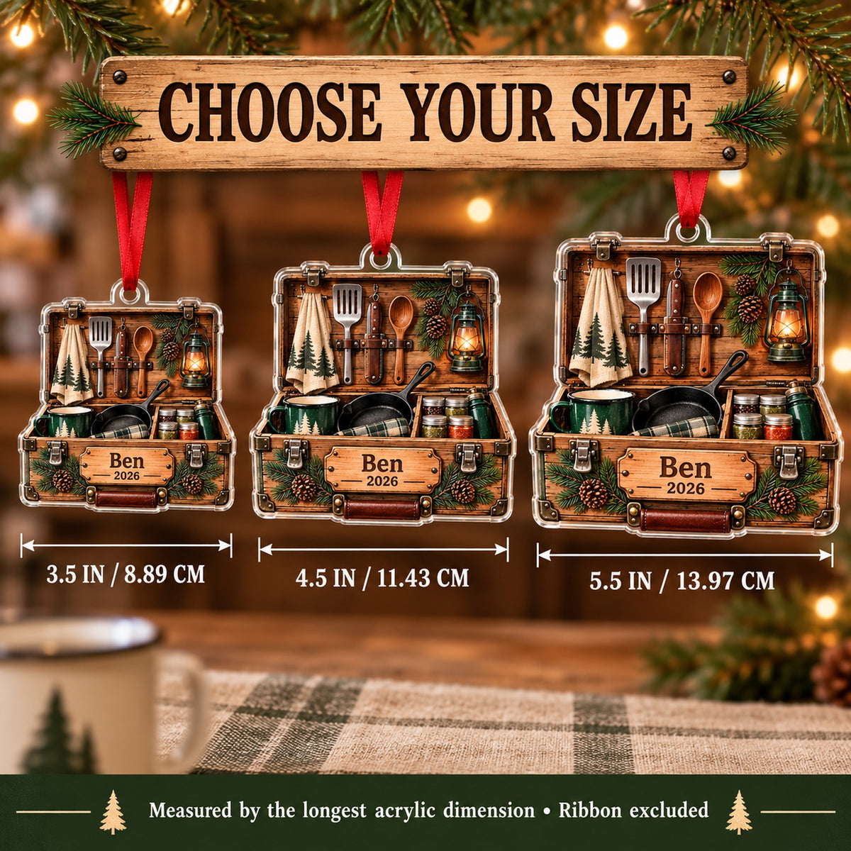 Personalized Camp Kitchen Chuck Box Acrylic Ornament — Personalization example