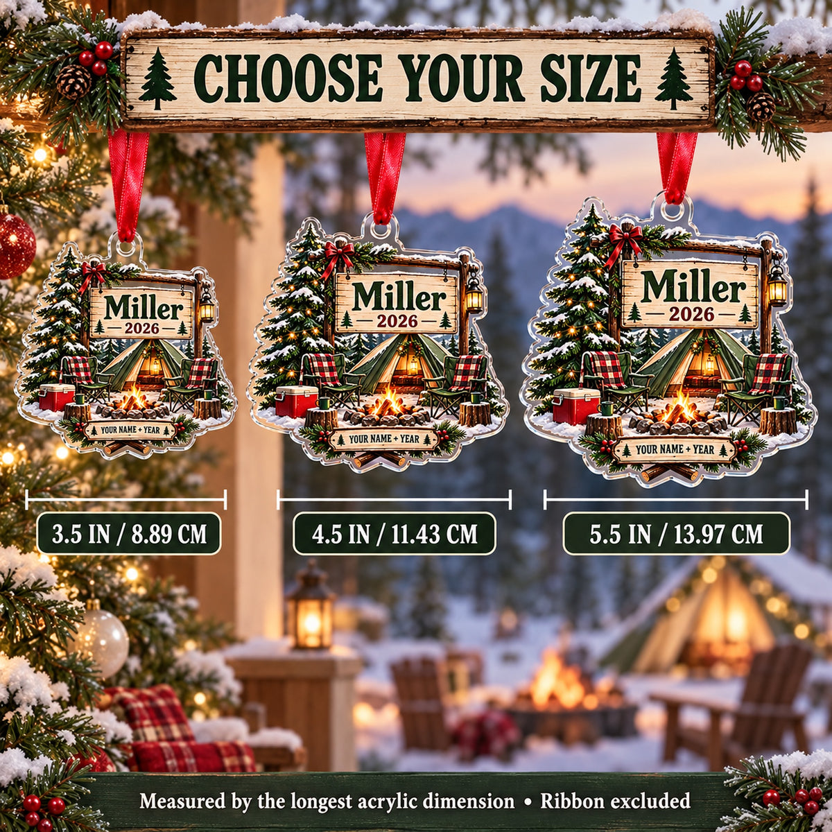 Personalized Family Campsite Sign Acrylic Ornament — Personalization example