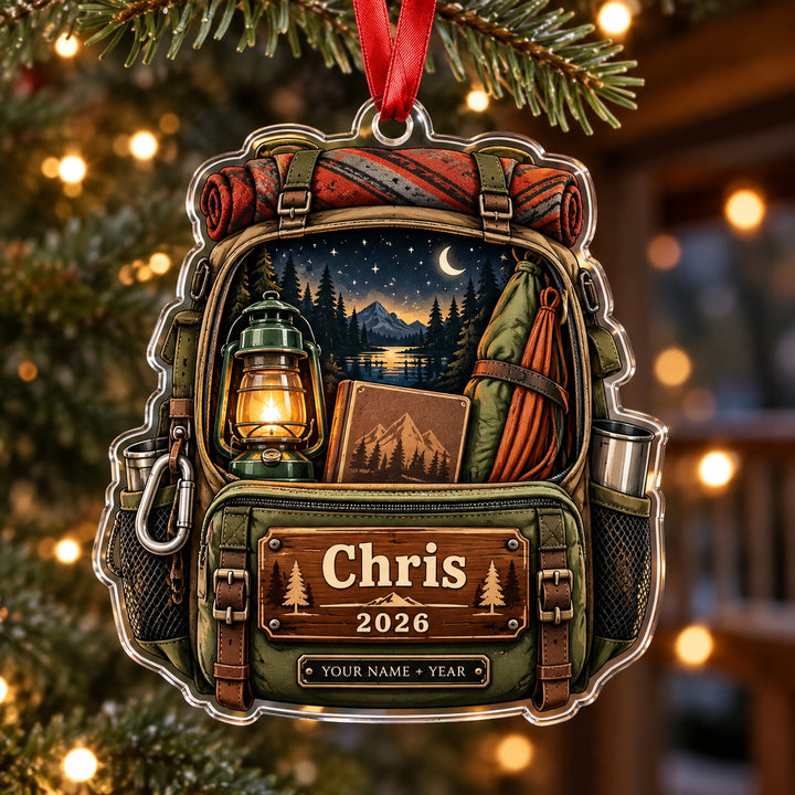 Personalized Hammock and Lantern Pack Acrylic Ornament — Main design
