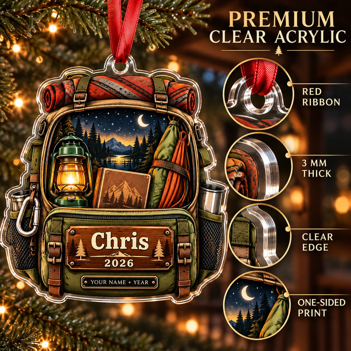 Personalized Hammock and Lantern Pack Acrylic Ornament — Flat acrylic material