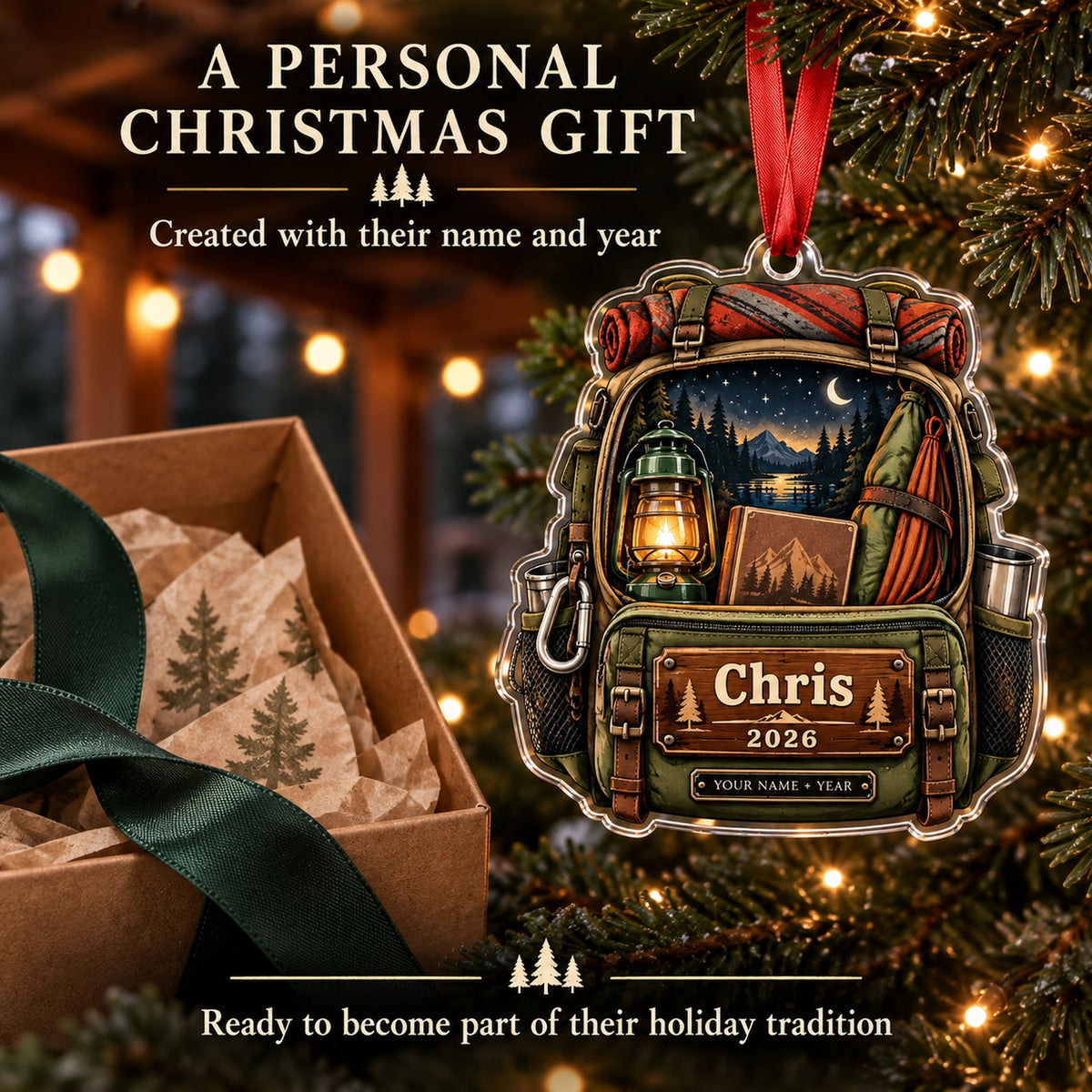 Personalized Hammock and Lantern Pack Acrylic Ornament — Gift inspiration
