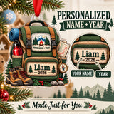 Personalized First Camping Trip Backpack Acrylic Ornament — Personalization guide