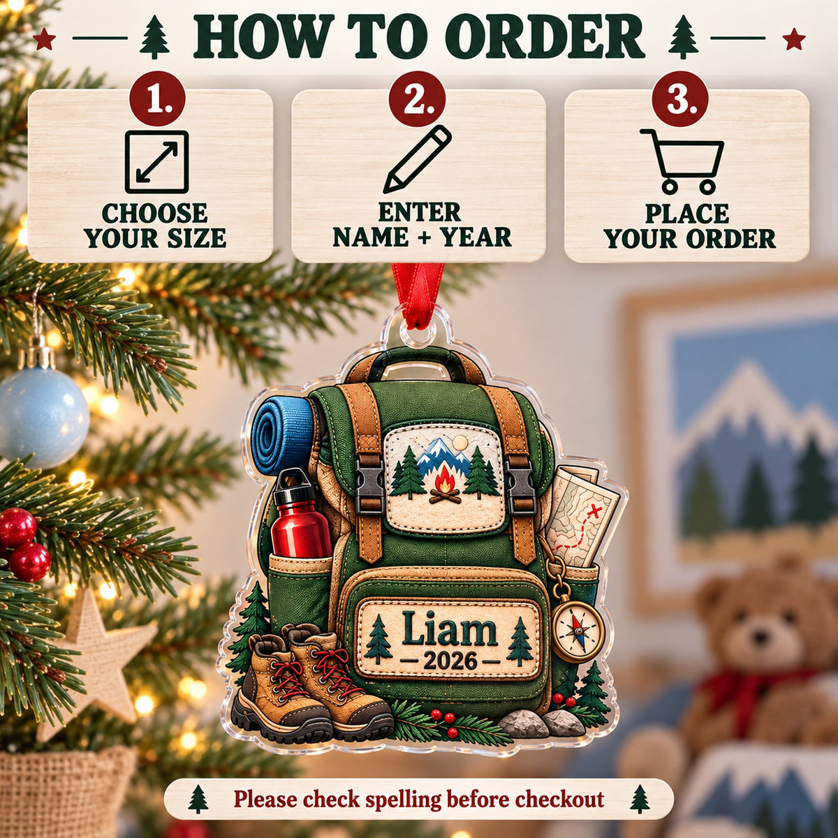 Personalized First Camping Trip Backpack Acrylic Ornament — Product details