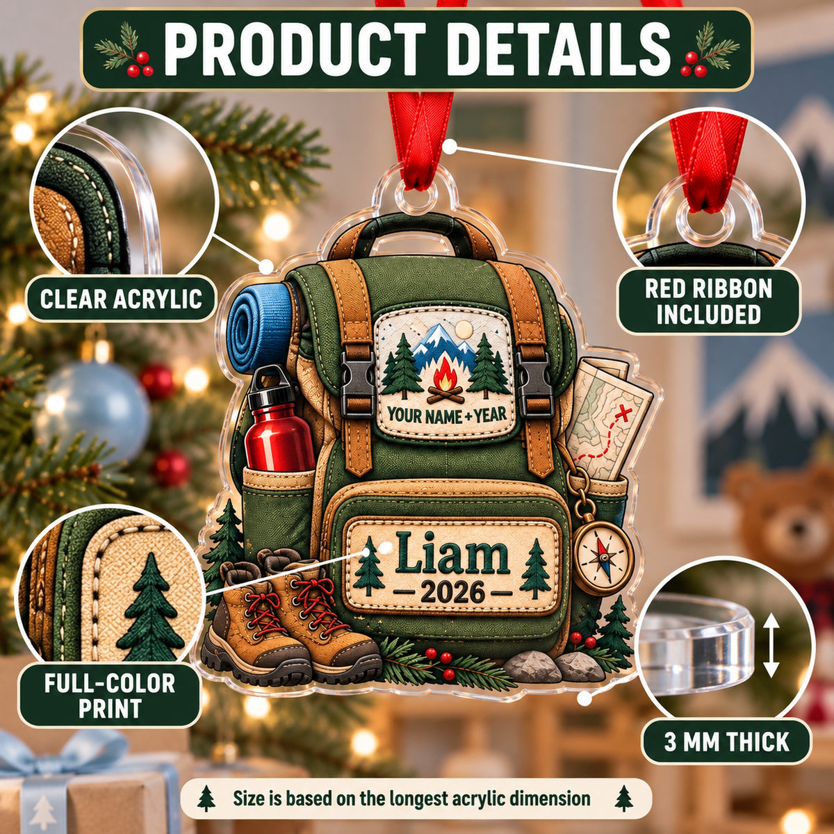 Personalized First Camping Trip Backpack Acrylic Ornament — How to order