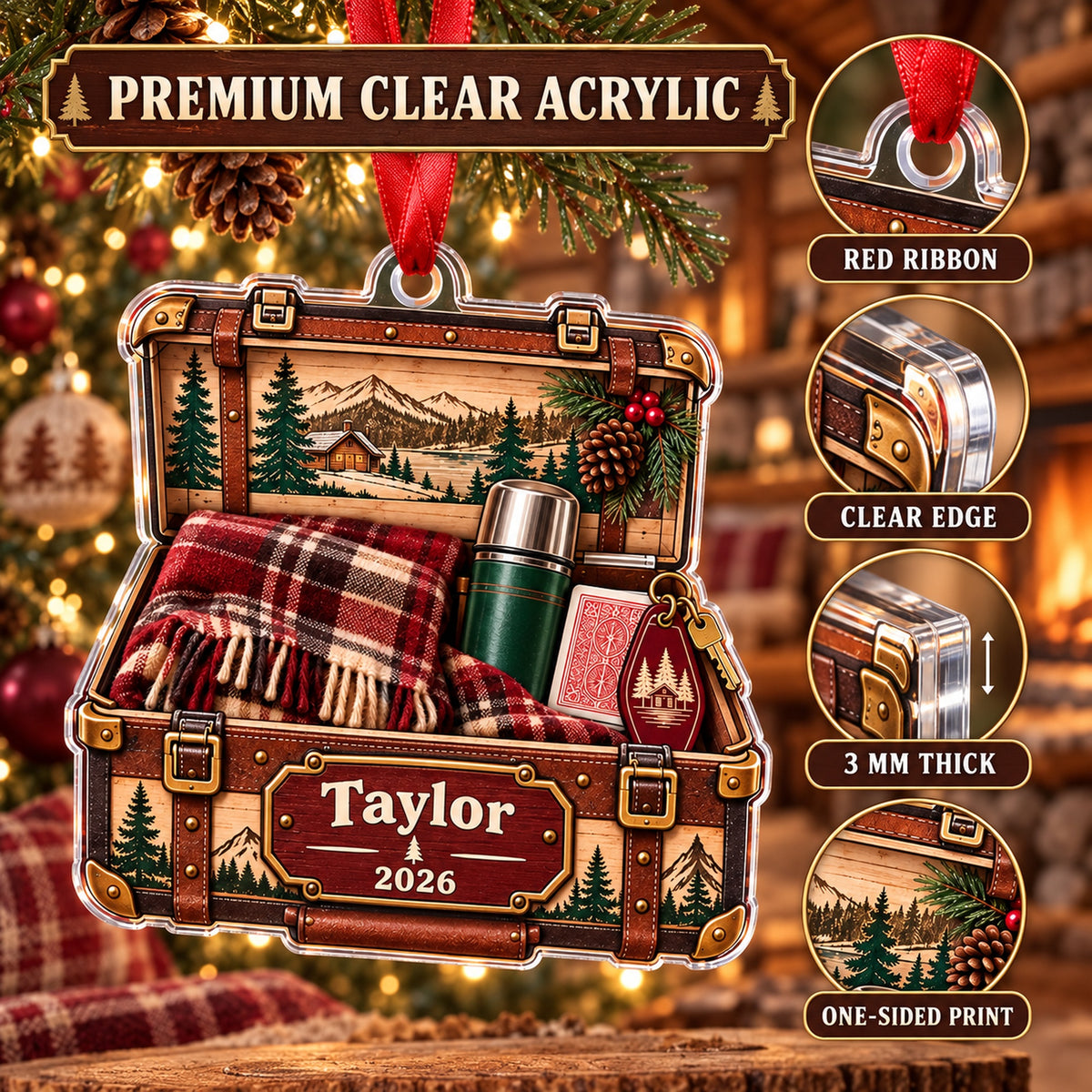 Personalized Cabin Weekend Trunk Acrylic Ornament — Flat acrylic material