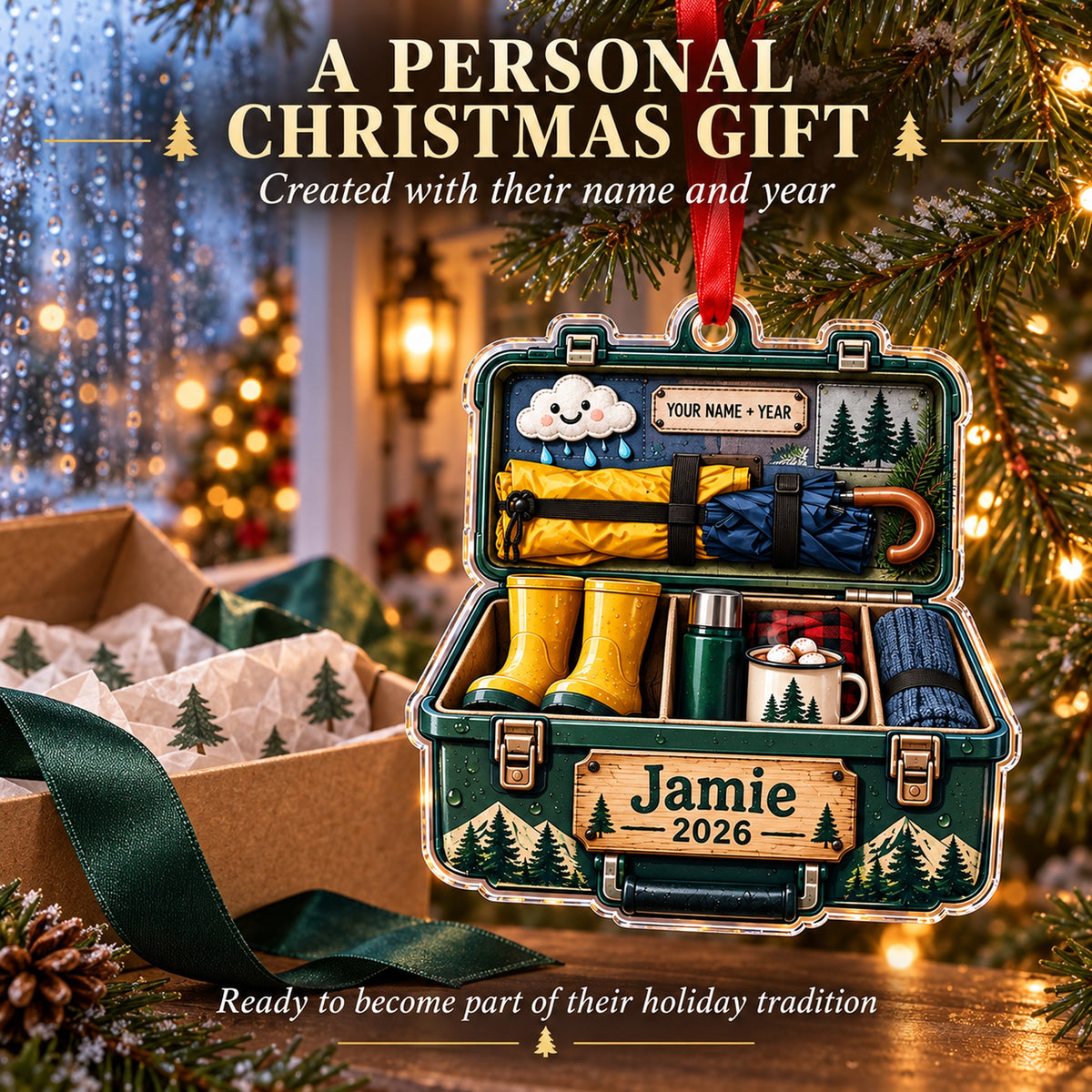 Personalized Rainy Camp Survival Kit Acrylic Ornament — Gift inspiration