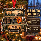 Personalized Deer Camp Gear Trunk Acrylic Ornament — Production and delivery