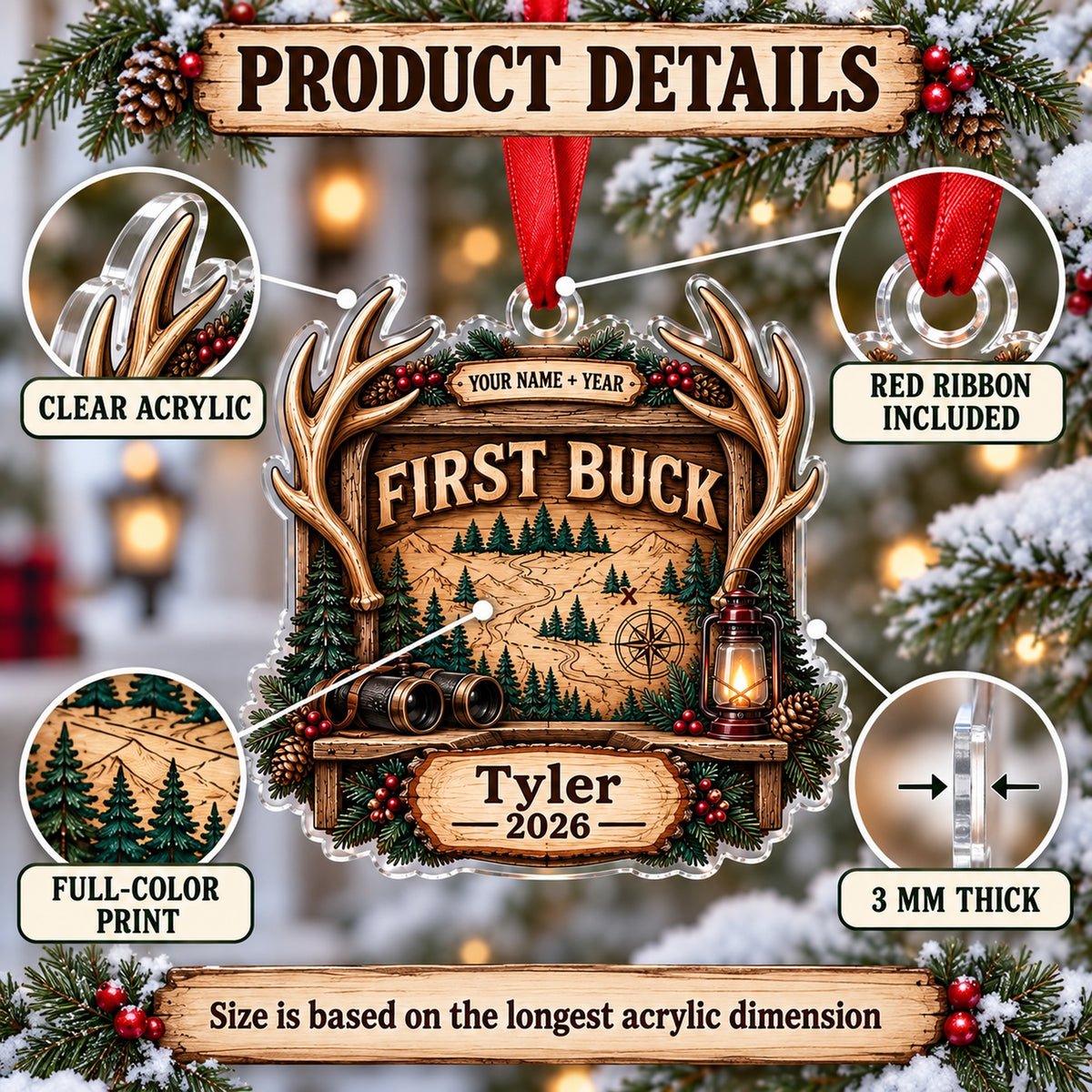 Personalized First Buck Milestone Plaque Acrylic Ornament — How to order