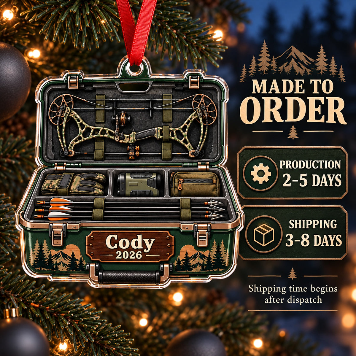 Personalized Bow Hunter Hard Case Acrylic Ornament — Production and delivery