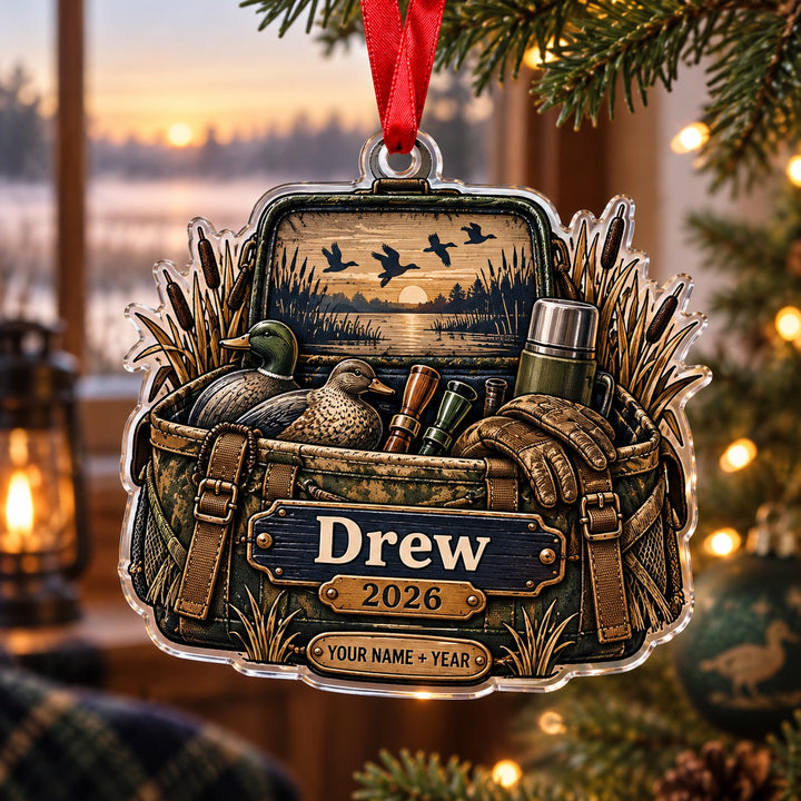 Personalized Duck Camp Blind Bag Acrylic Ornament — Main design