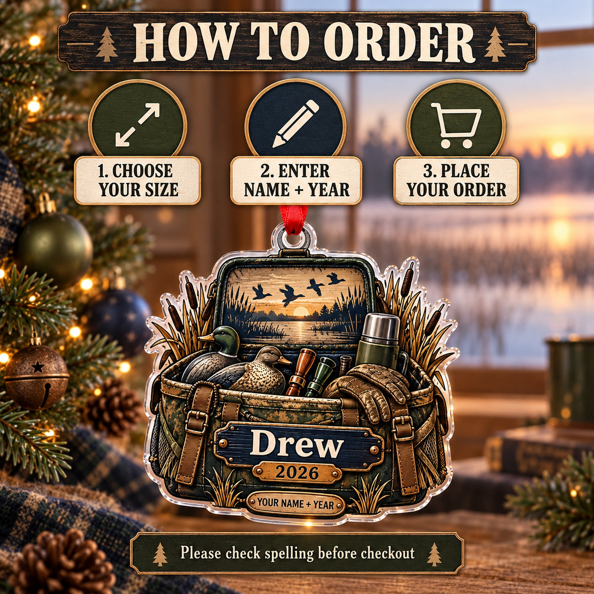 Personalized Duck Camp Blind Bag Acrylic Ornament — Product details