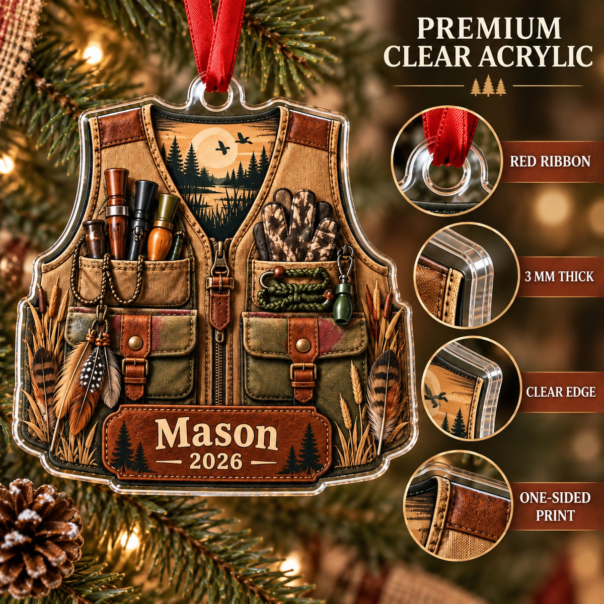 Personalized Turkey Hunter Vest Acrylic Ornament — Flat acrylic material