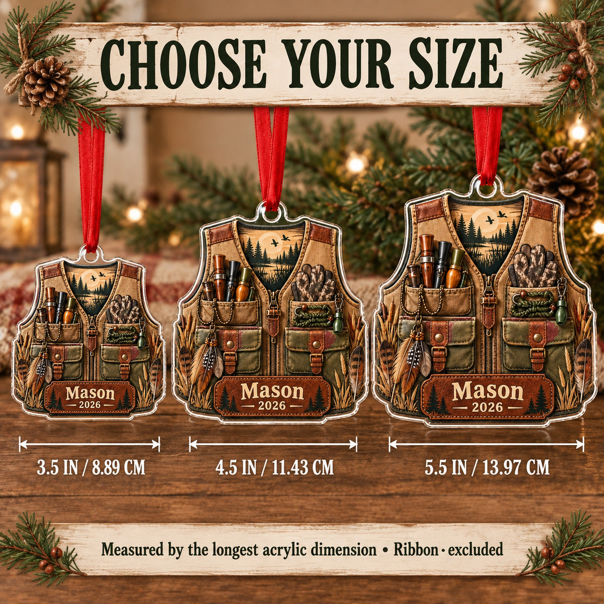 Personalized Turkey Hunter Vest Acrylic Ornament — Personalization example
