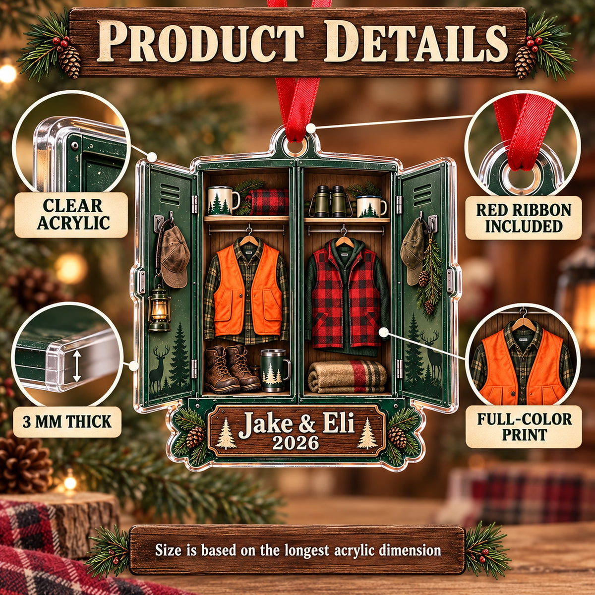 Personalized Father and Son Deer Camp Locker Acrylic Ornament — How to order