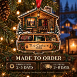 Personalized Vintage Deer Camp Cabin Acrylic Ornament — Production and delivery