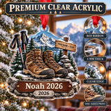 Personalized Summit Boots and Poles Acrylic Ornament — Flat acrylic material