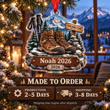 Personalized Summit Boots and Poles Acrylic Ornament — Production and delivery