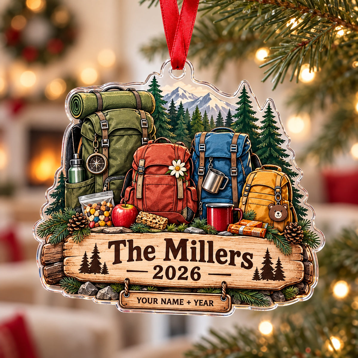 Personalized Family Trail Daypack Acrylic Ornament — Main design