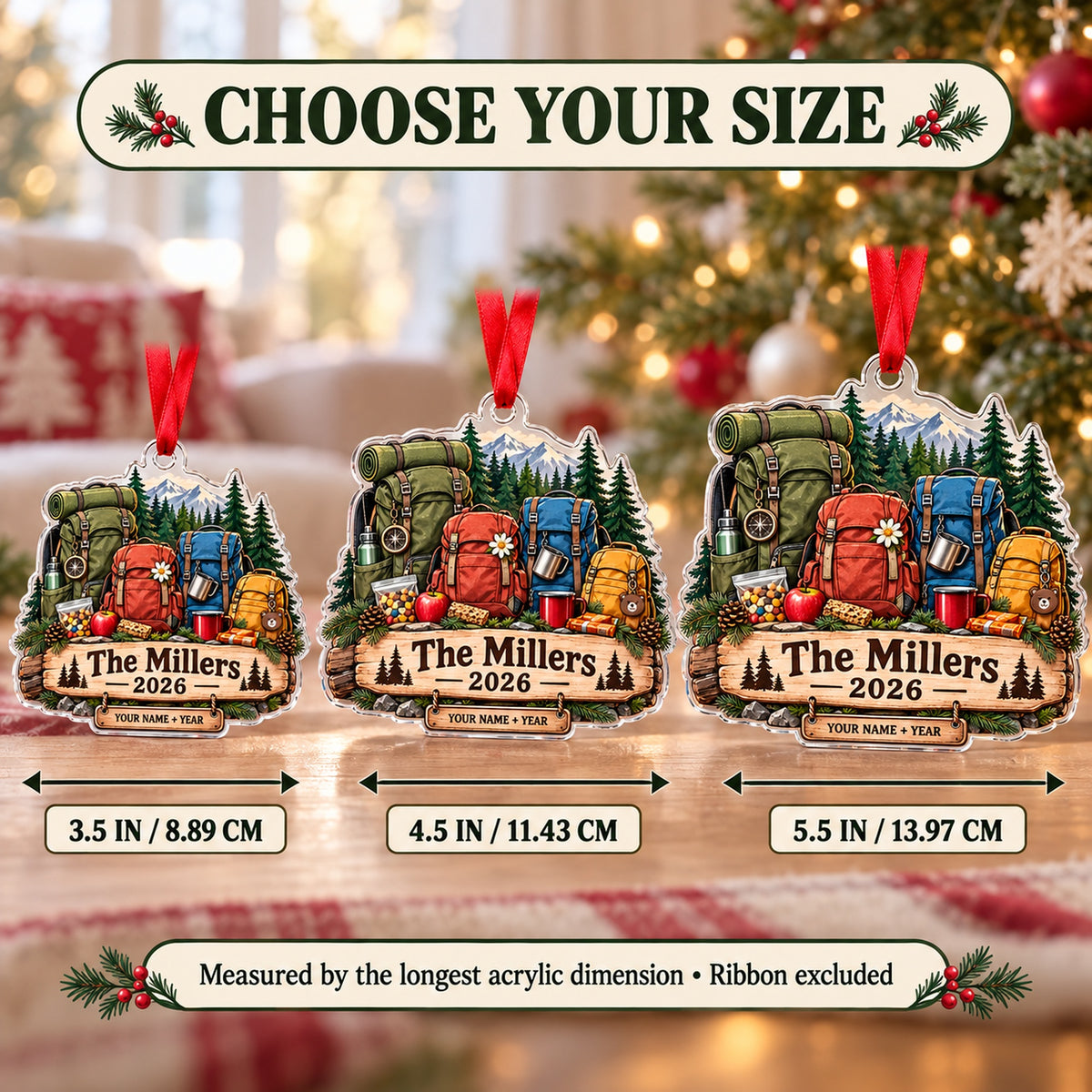 Personalized Family Trail Daypack Acrylic Ornament — Personalization example