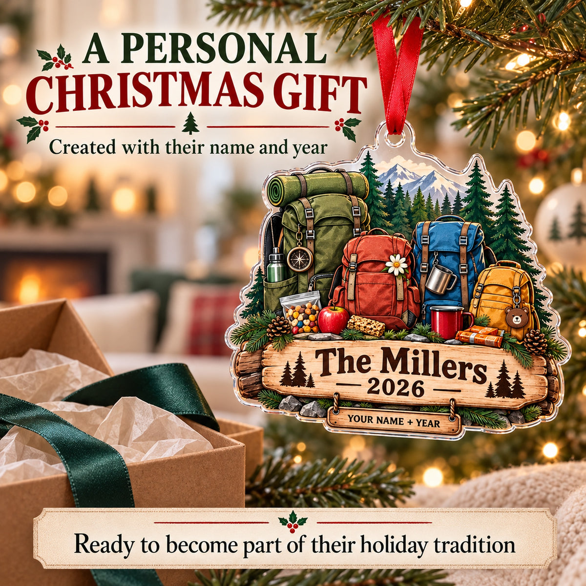 Personalized Family Trail Daypack Acrylic Ornament — Gift inspiration