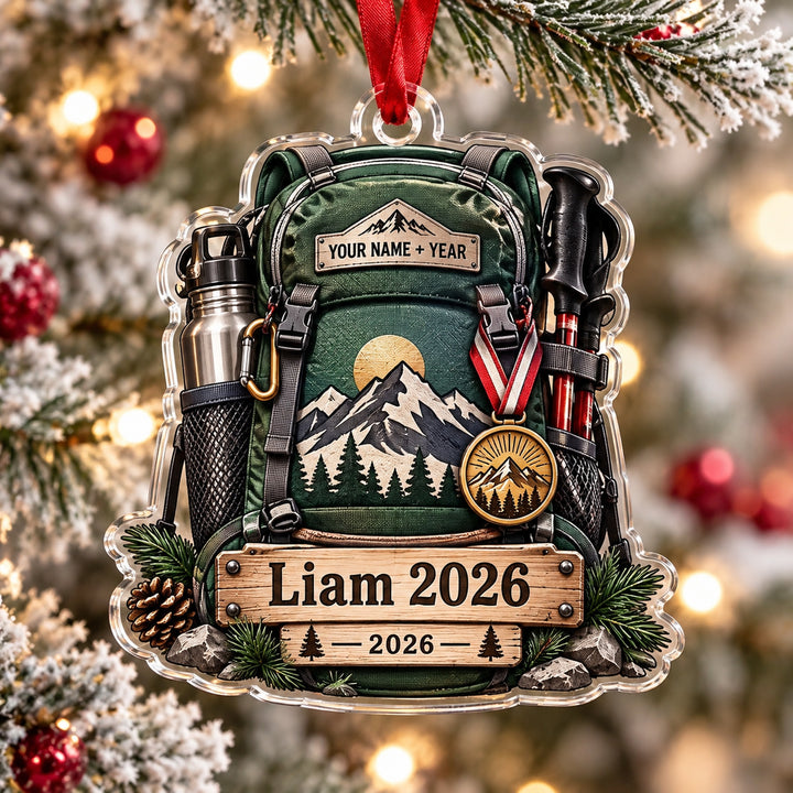 Personalized First Summit Medal Pack Acrylic Ornament — Main design