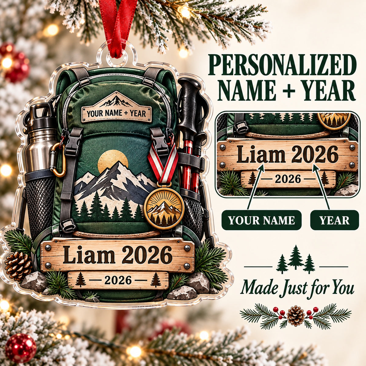 Personalized First Summit Medal Pack Acrylic Ornament — Personalization guide