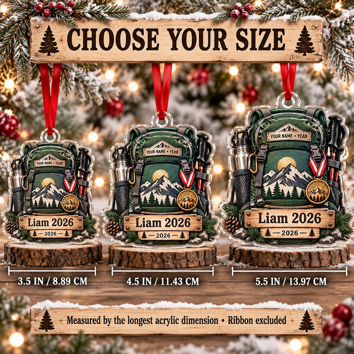 Personalized First Summit Medal Pack Acrylic Ornament — Personalization example