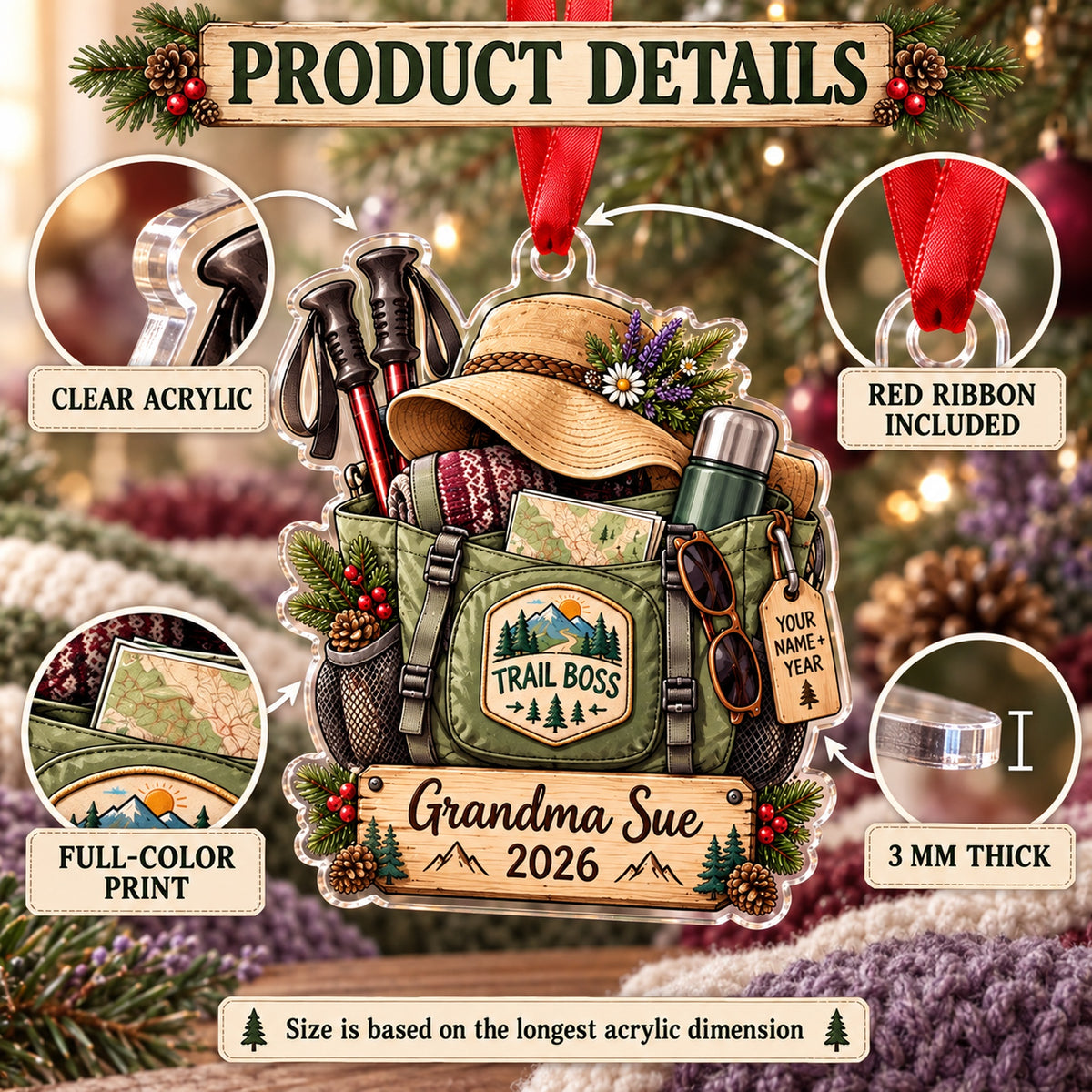 Personalized Grandma Trail Boss Tote Acrylic Ornament — How to order