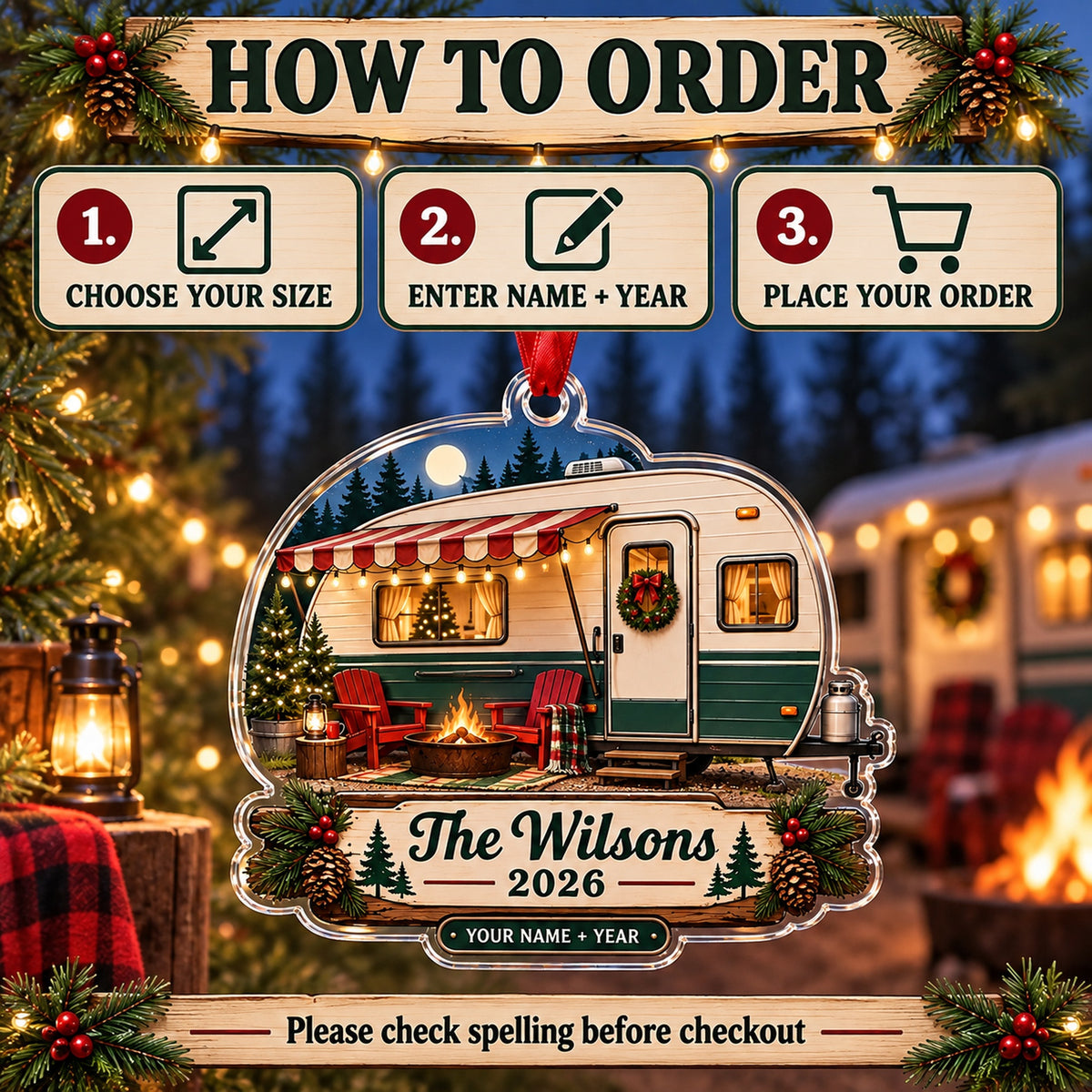 Personalized Vintage Travel Trailer Acrylic Ornament — Product details