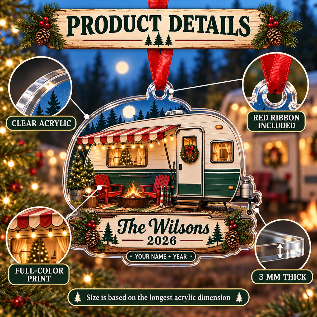Personalized Vintage Travel Trailer Acrylic Ornament — How to order