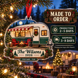 Personalized Vintage Travel Trailer Acrylic Ornament — Production and delivery